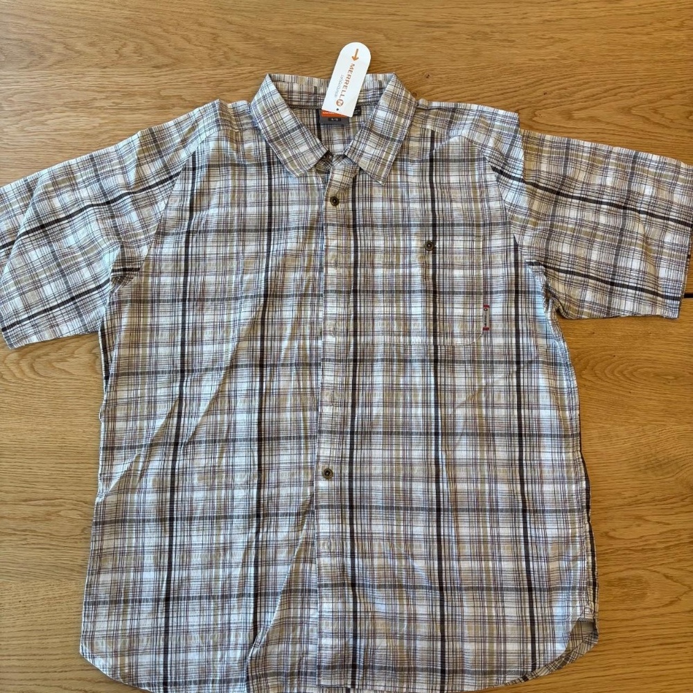 Merrell Gray and Brown Plaid Shirt